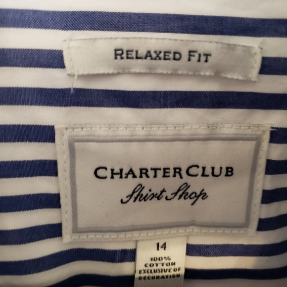 CHARTER CLUB EMBROIDERED BLOUSE SZ 14 BLUE & WHITE - Picture 6 of 6